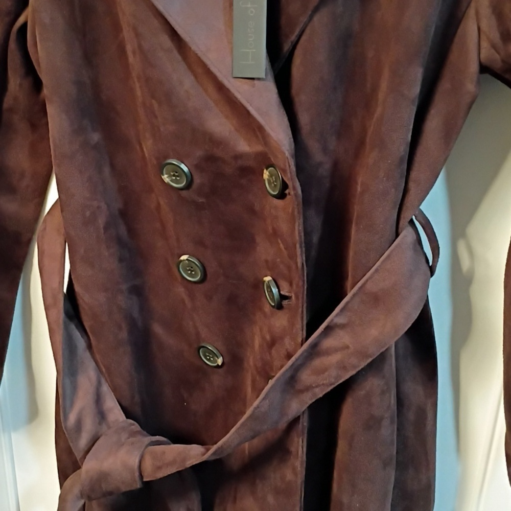 New! Viral House Of Harlow 1969 Chocolate Faux Suede Trench XS - Picture 5 of 8